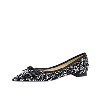 Lily Wei 2024 Spring New Pointed Toe Flat Shoes Womens French Sequin Banquet Shoes Versatile Large Size 41-43