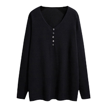 Solid color loose large size autumn new V-neck slim sweater for women fat mm long-sleeved plus fat oversized sweater for women