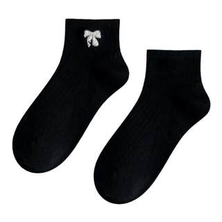 Spring and summer black and white thin embroidered socks for women