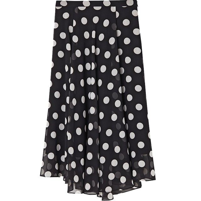 Langzi Ole Langzi French retro temperament high waist polka dot print mid-length black A-line skirt for women