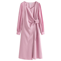 Single-bundle plus-size womens French wrap dress for women with spring slimming waist and slimming mid-length skirt