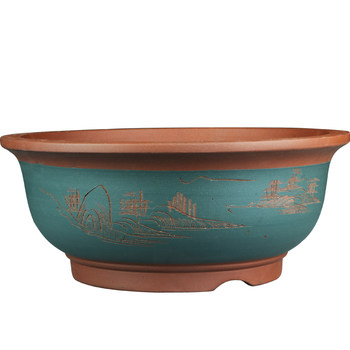 Large diameter purple clay flowerpots on sale with succulents on clearance