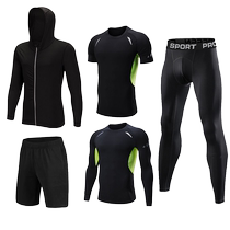 Fitness clothing suit mens morning running sports tights breathable quick-drying gym sports running basketball training clothes spring