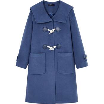 Oece复古毛呢外套冬季新款女装学院牛角扣中长款羊毛呢大衣