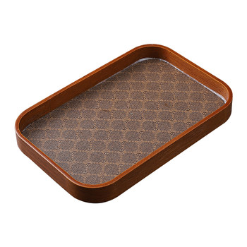 Tea tray wooden rectangular begonia embossed glass