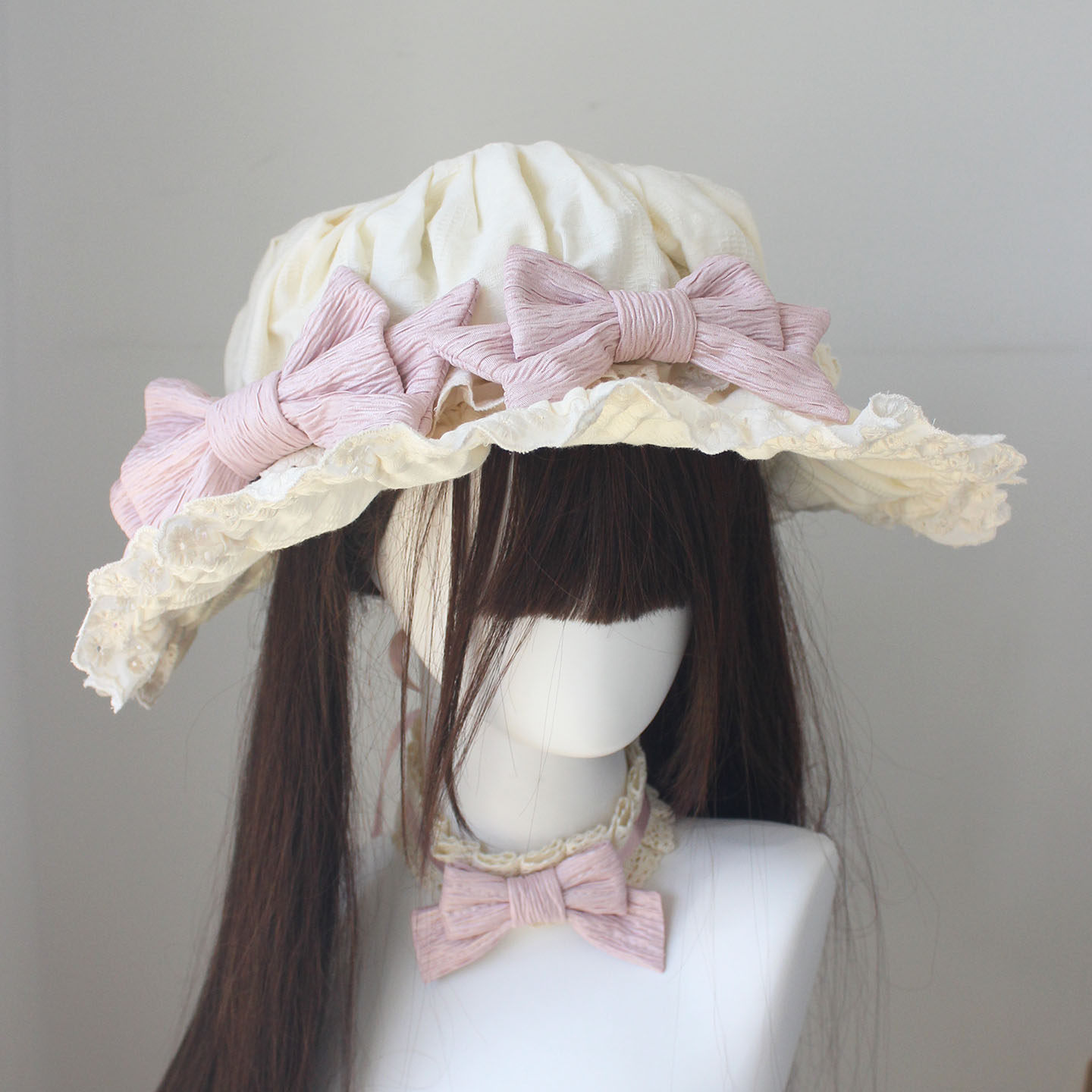 Original handmade vintage cotton antique doll hat, Petty Lolita umbrella hat, Lolita hat
