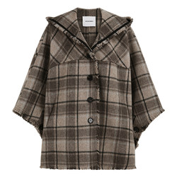 Xiaoyi customized plaid cape coat alpaca wool drape soft retro fringed woolen coat winter