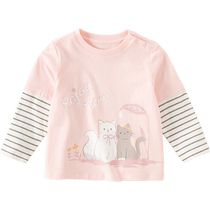 David Bella 2024 autumn new style girls long-sleeved T-shirt baby cotton bottoming shirt childrens fake two-piece top