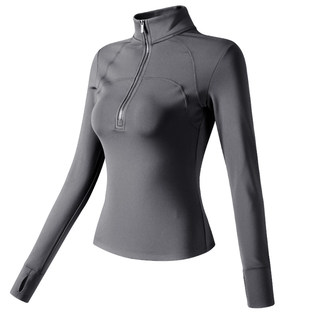 秋冬加绒瑜伽服女紧身半高领运动长袖普拉提训练上衣套装健身外套