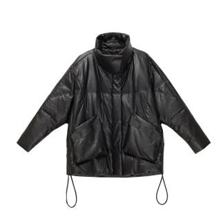 Genuine leather down jacket women's loose bat sleeve leather jacket