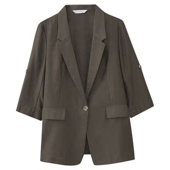 Shuiyunjian brown three quarter sleeve small blazer women's acetate linen blended suit right shoulder commuting style 2026 summer