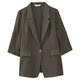 Shuiyunjian Brown Three Quarter Sleeve Small Blazer Women's Acetate Linen Blended Suit Right Shoulder Commuting Style 2026 Summer