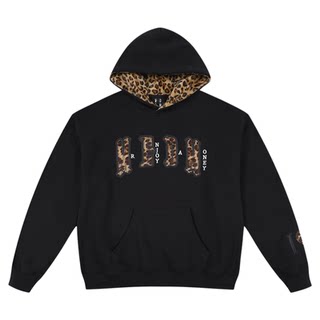 MEDM 帽里豹纹 双层皮毛豹纹休闲连帽卫衣美式通勤套头情侣外套男