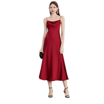 DPLAY2024 Autumn suspender dress evening dress red satin dress engagement toast dress