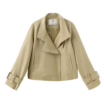 CUBIC ແບບງ່າຍດາຍ lapel drop shoulder slant pocket buttonless placket casual loose short windbreaker jacket 6001