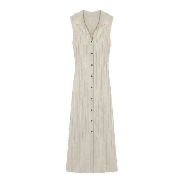 MULVAN 30% off on stock v-neck knitted dress, feminine POLO lapel stacked sleeveless vest dress