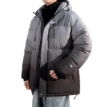 Gradient hooded cotton jacket for men winter American trendy brand cotton jacket thickened warm down cotton jacket charging jacket handsome