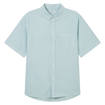 Hot men's shirt short-sleeved tops 2026 summer new white oxford short-lined vertical striped shirt