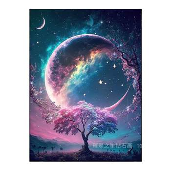 ຮູບແຕ້ມເພັດ 2024 ຮູບແບບໃໝ່ ເພັດພະຈັນ ເຕັມດວງດາວ Starry Sky Tree Handmade Dot Diamond Cross Stitch ຫ້ອງຮັບແຂກ ຫ້ອງນອນ Fantasy Scenery