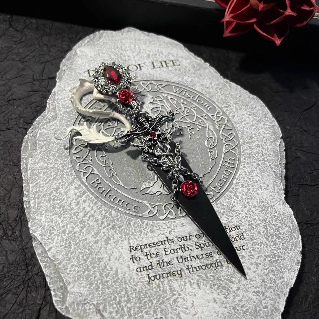 Original Handmade Knife Kunai DIY Subculture Dark Style Cross Red Rose Student Creative Gift Cosplay Prop