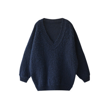 Brushed loose v-neck lazy sweater for women in autumn and winter + scarf