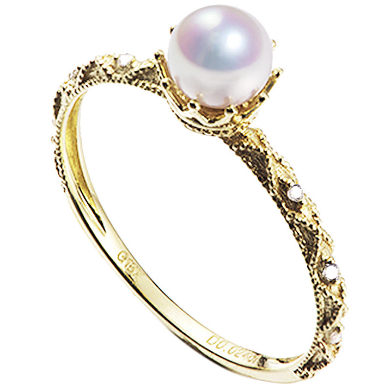 Retro palace style Akoya natural seawater goddess pearl ring 18K gold crown flower beads retro temperament women's ring