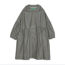 (Fashionable intellectuals) EIN PURE gray plaid hooded silk cotton long coat 24 spring and summer new style