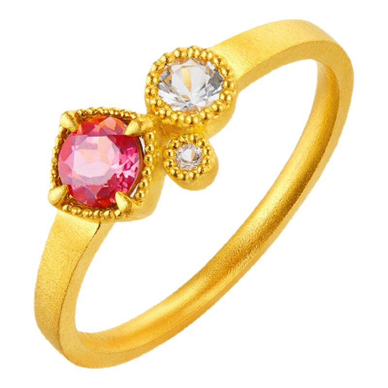 Gold Supreme Tourmaline Gold Ring Women's Colorful Stone Inlaid Aquamarine Pure Gold Ring Birthday Gift for Girlfriend