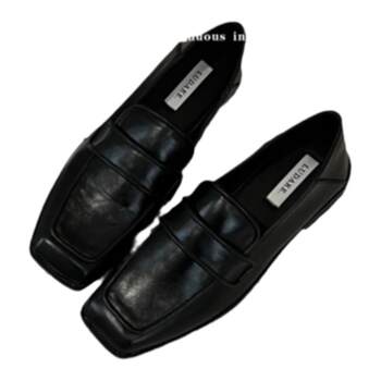 Mumu british style versatile thick-soled thick-heeled loafers for women, retro simple square toe deep mouth small leather shoes
