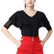Latin dance clothing womens tops high-end new 2023 ballroom dance social modern dance practice performance clothing mid-sleeve