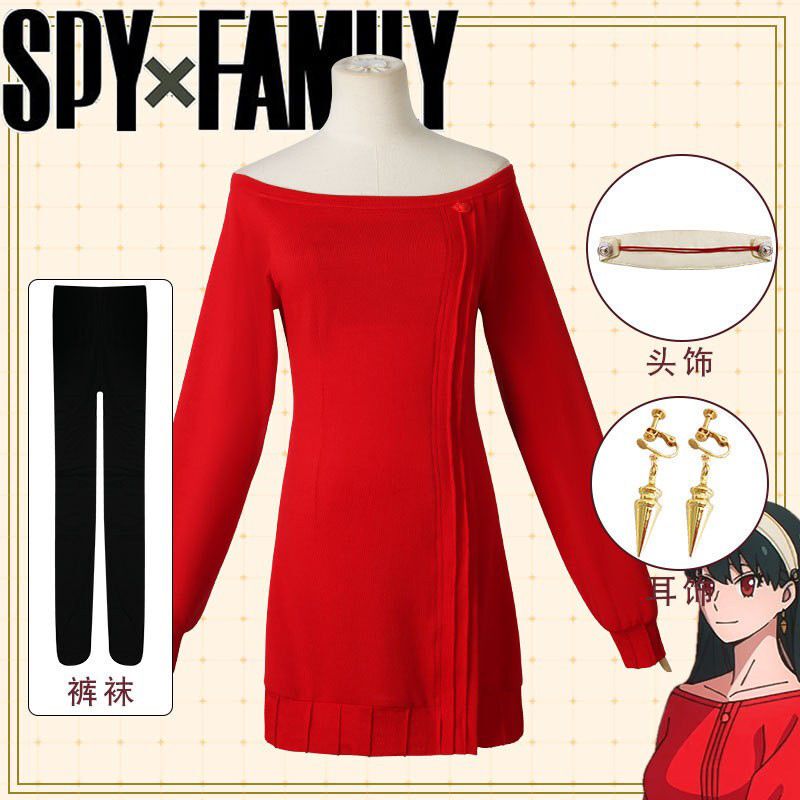 Spy Family Yor Cosplay Costume Full Set Yor Loungewear Red Sweater Cosplay Outfit Anya's Mom