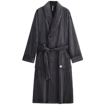 (Anti-static) Pajamas Mens Nightgown Mens Autumn and Winter Coral Fleece Thickened Flannel Bathrobe