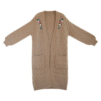 Lianeryi Forest style elegant temperament khaki versatile wool knitted hand-embroidered cardigan hollow sweater jacket