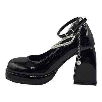 Mary jane french pearl thick heel high heels waterproof table
