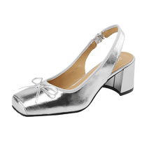 Daphne silver high-heeled sandals for women summer Baotou genuine leather womens shoes 2024 new outer wear square toe thick heel summer style