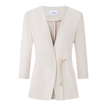 PORTS Womens 2024 Spring New Commuting Fashion Collarless Triacetate Jacket with Thin Belt Decoration