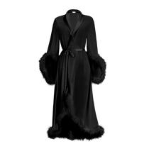 MANITO Diva feather long nightgown spliced ​​dress mulberry silk home wear spring and summer
