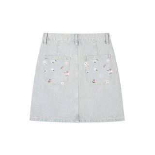 Light floral embroidered denim skirt for summer