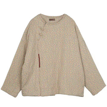 Autumn and winter thickened partial-breasted polka-dot silhouette retro cotton coat Autumn and winter thickened partial-breasted polka-dot silhouette retro cotton coat