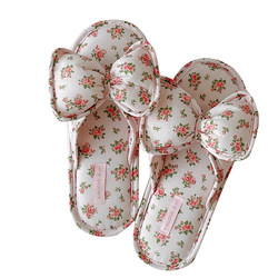 Retro Korean floral fabric four seasons home slippers spring and autumn home indoor non-slip open toe home shoes for women summer