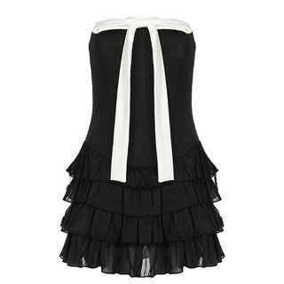 Bow color-blocking multi-layer strap cake princess dress summer