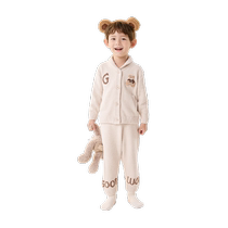 Balabala childrens home clothes set boys and girls pajamas winter half-velvet warm childrens baby teddy bear