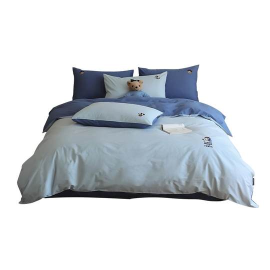 TeenieWeenie bear embroidery solid color cotton four-piece set pure cotton bed sheet quilt cover bedding three-piece set