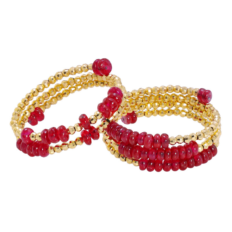 Ruby Ring Women's 18K Gold Colorful Double Layer Tail Ring