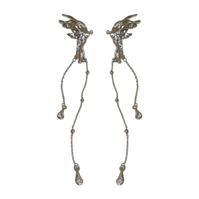 Bow-knot earbone clip elf earrings women's ear-free ear clips light luxury niche tassel high-end ear-hook earrings