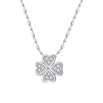 Sterling Silver S999 Four-Leaf Clover Necklace for Women, Clavicle Chain Pendant, Light Luxury Niche Korean Style Autumn and Winter Lucky Clover Versatile for Women