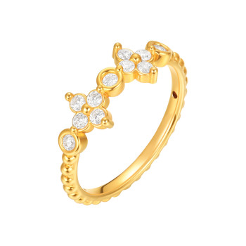 Ming brand jewelry light diffuse leaf hard gold ring pure gold moissanite inlaid gold four-leaf clover ring afm0496