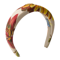 (Chinese Valentines Day gift) Prada Womens Triangular Metal Logo Decorated Printed Fabric Headband Hair Accessory