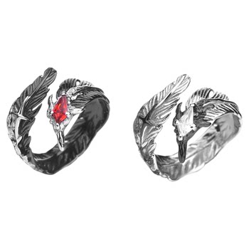 Sterling silver feather ring, high-end dark couple ring