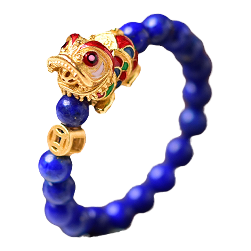 Donghai Shijia Lapis Lazuli 925 Silver Lion Dance Ring